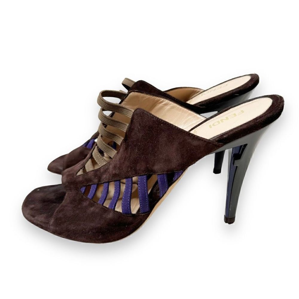 Fendi Sandalo Mix Elastico + Fuoco Art Brown Suede Open Toe Heels Women’s Siz 40